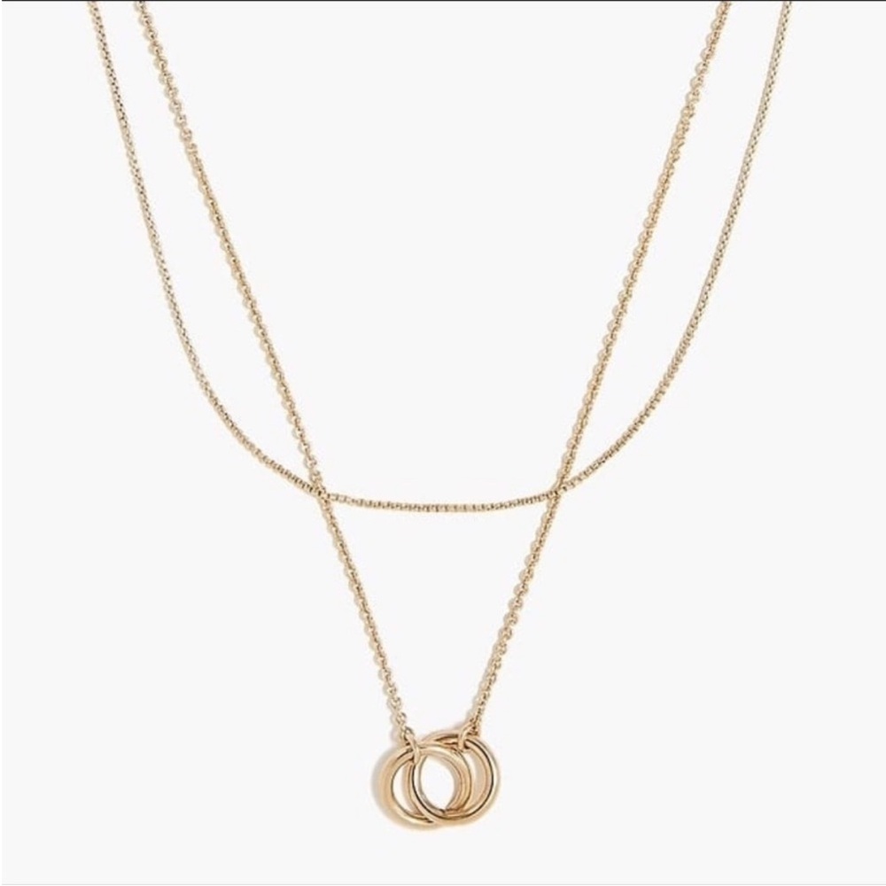 J.Crew Factory Elegant Gold Double Ring Necklace, NWT